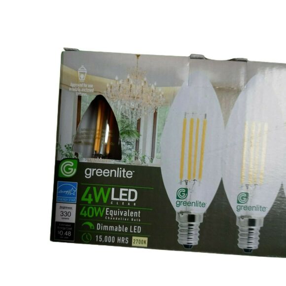 GreenLite LED 4PK Chandelier Bulbs 4W LED Equal to 40W 15,000 Hours 2700K - Picture 4 of 9
